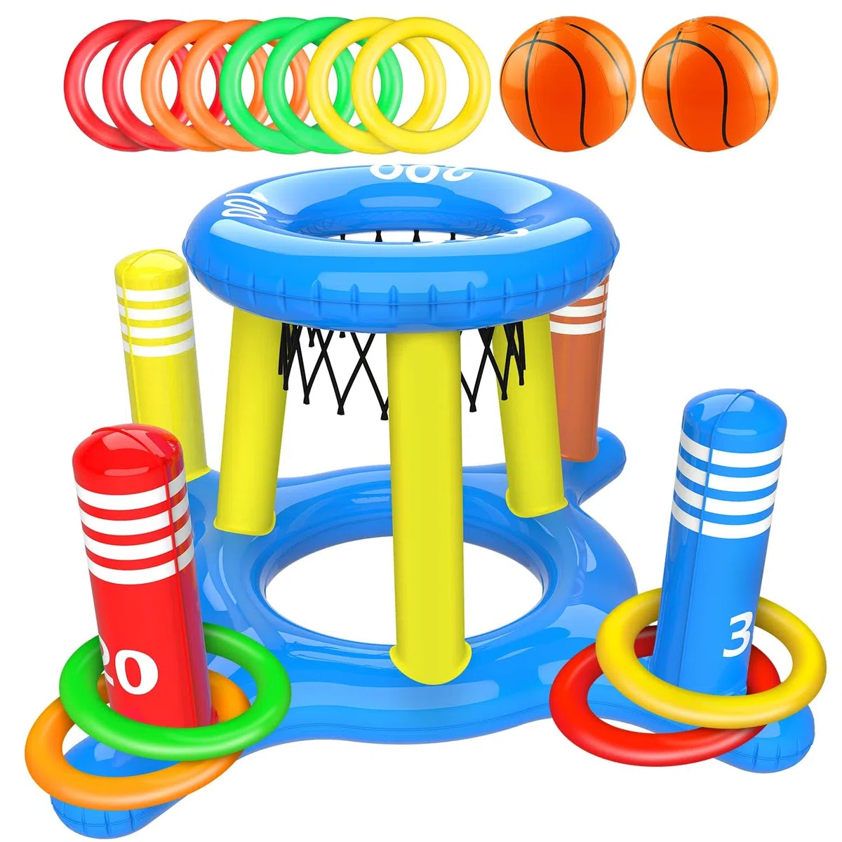 Giochi Gonfiabili per Piscina, 2 in 1 Giochi d Acqua per Piscina, Canestro da Basket Galleggianti e Lancio Dell'anello, Estate Esterno Piscina Festa Giochi per Bambino Adulto