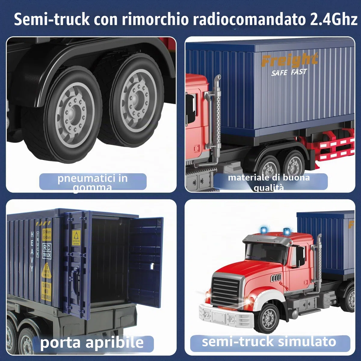 Mostop - Camion Trasportatore di Contenitori RC, Veicolo di Trasporto 10WD in ABS e Metallo, Carrozzie Trasportabili di Grandi Dimensioni con Telecomando e 8 Carrellini, Camion Giocattolo
