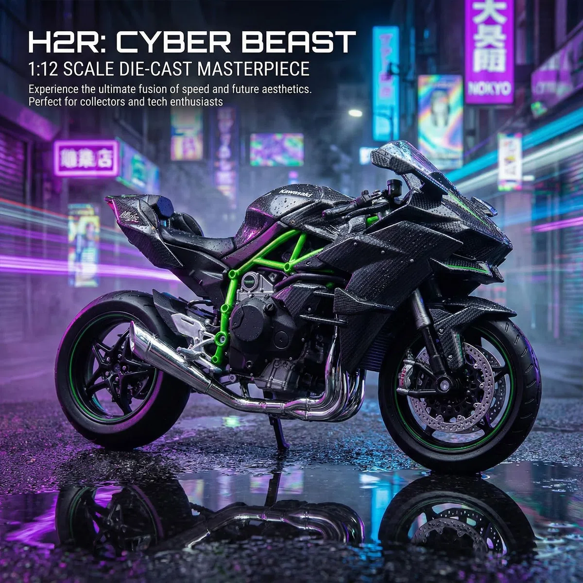 Compatibile per 1:12 Kawasaki Ninja H2R Modello di moto Giocattolo Mini moto in metallo pressofuso per ragazzi e adulti Modello di motor nero Regalo da collezione