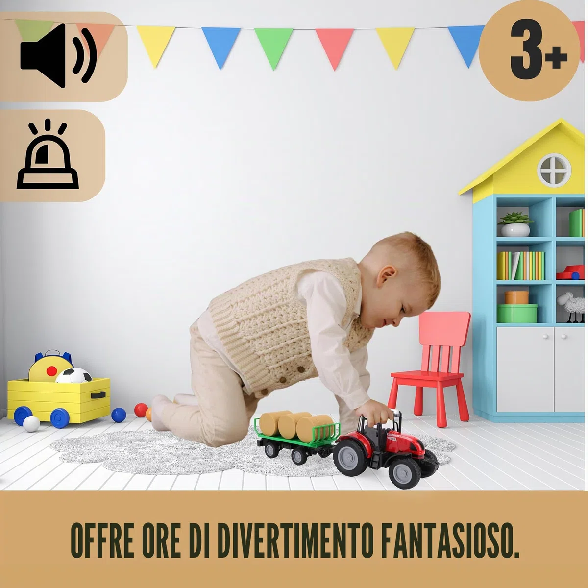 Toyland Trattore e rimorchio 37 cm Rosso con luci e suoni - Giocattoli da fattoria per bambini (Trattore e rimorchio a sfere)