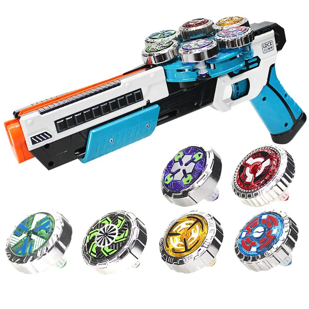 OBEST Trottole con Launcher Toys Set, 6 Giroscopi in Metallo e Launcher Automatico, Regali o Giocattoli per Bambini