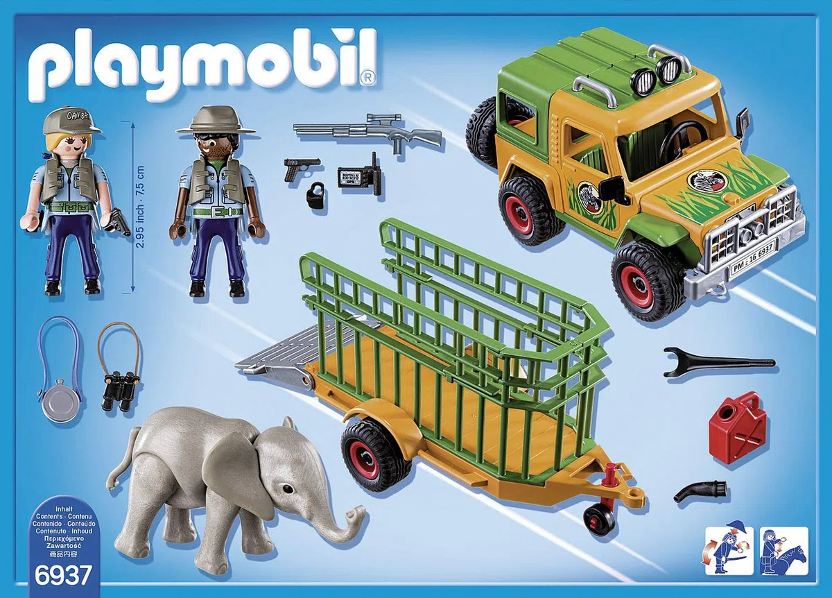 PLAYMOBIL Wild Life 6937 Jeep dei Rangers con Gabbia di Trasporto, dai 4 Anni, Blu