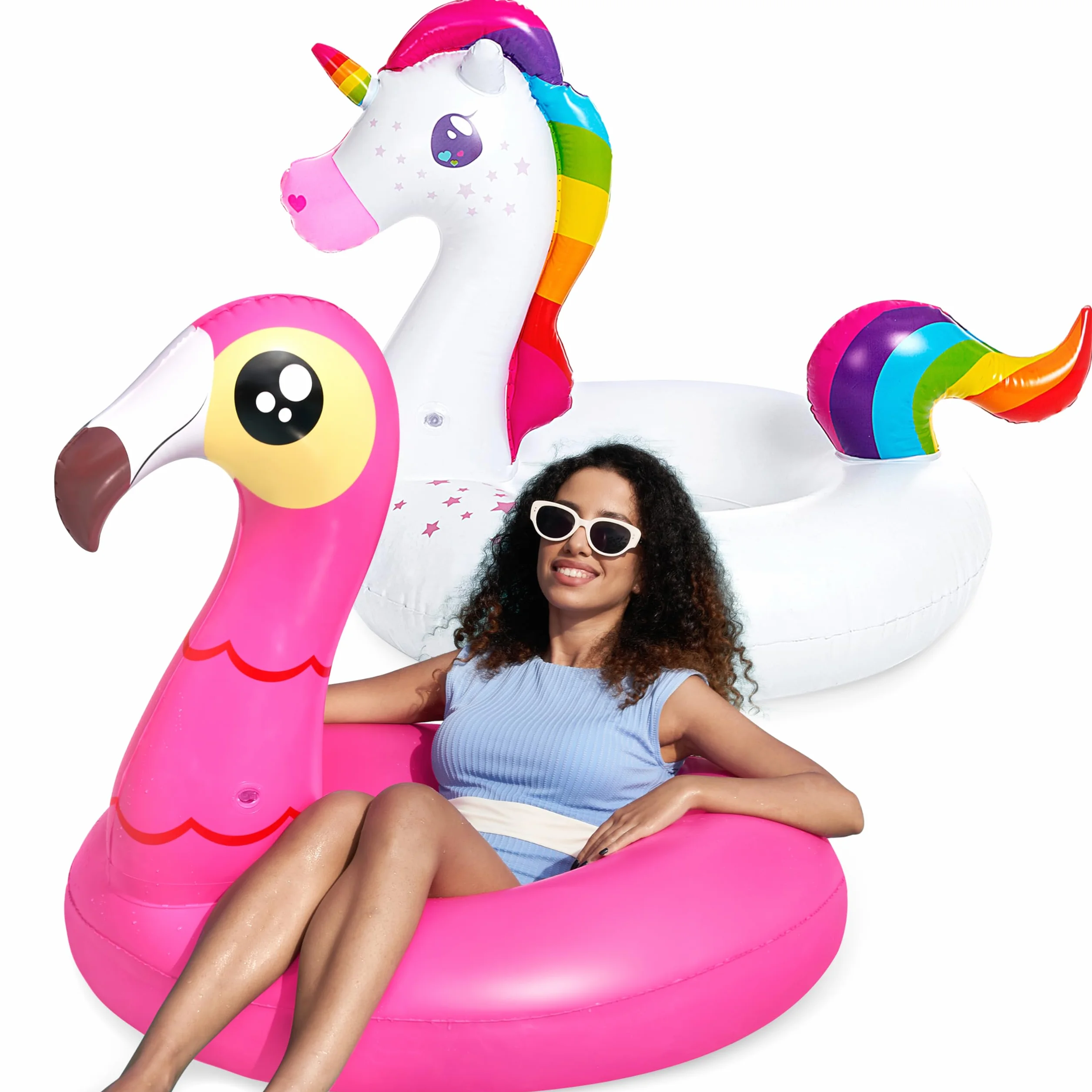 JOYIN 2 Cavalcabile Fenicotteri Gonfiabili, Unicorno Gonfiabili Piscine Adulti Bambini Galleggiante per Piscina, Giochi per Piscina per Beach Party Feste Ferragosto Vacanze Estive