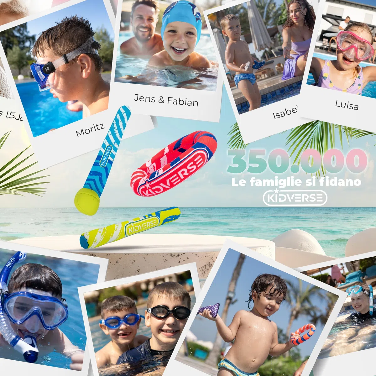 KIDVERSE Giochi Subacquei per Bambini - Giocattoli Acquatici Testati - Gioco Subacqueo in Neoprene Bambini - Colorati Giochi da Piscina per Imparare a Immergersi (Kit subacqueo)