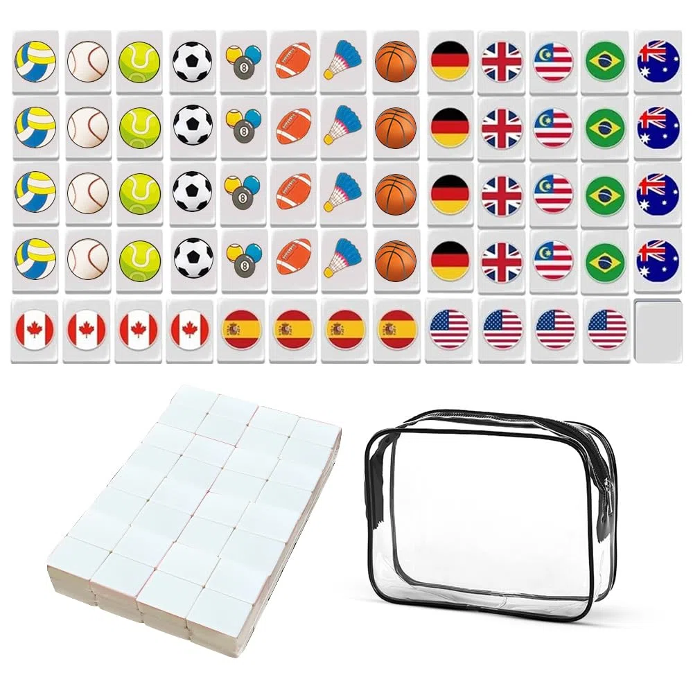 Seaside Escape Mahjong Set - 65 Tiles With Bandiere & Balls Pattern for Giochi da Tavolo - Mini Beach Game