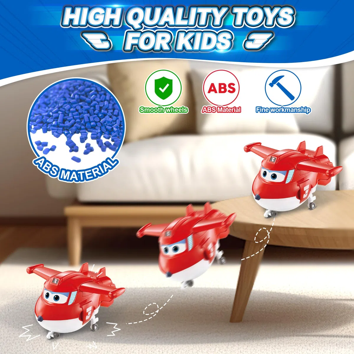Super Wings Transformable aeroplano Supercharged Jett, altezza circa 12,7 cm, Figura d'azione 2 in 1, aeroplano giocattolo e figura robotica per bambini e bambine a partire da 3 anni