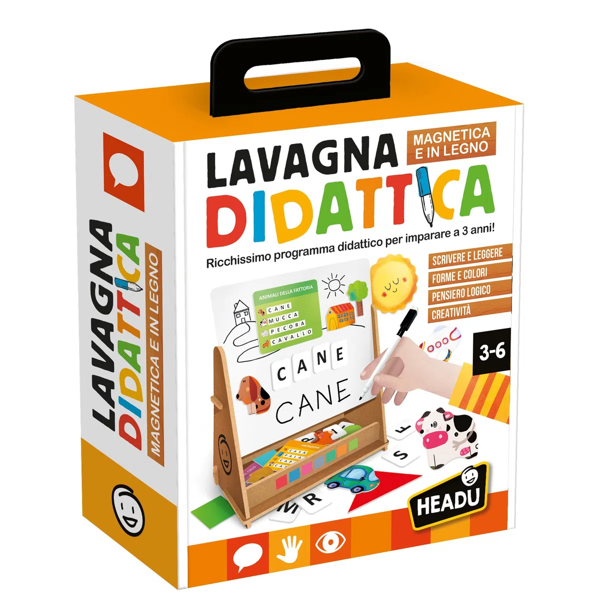 HEADU - Lavagna Didattica Magnetica e in Legno - Ricco Kit Educativo per Imparare a Leggere, Scrivere e Contare con Il Metodo Montessori, Giochi Educativi 3 4 5 6 Anni, Lavagnetta in Legno Magnetica