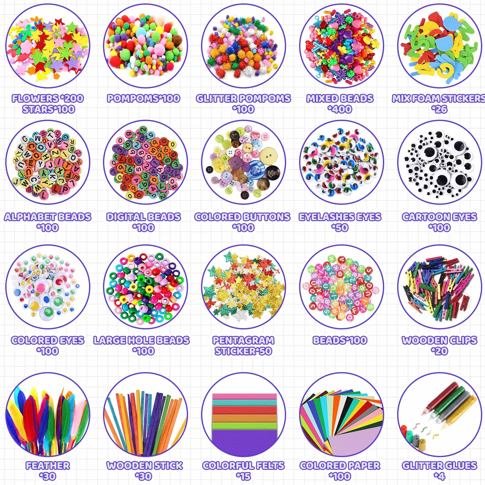 TAVADA Set fai da te, 3000 pezzi per bambini, fai da te, materiale per il fai da te, accessori per il fai da te, per scrapbooking, fai da te, materiale per il fai da te, set di pulizia