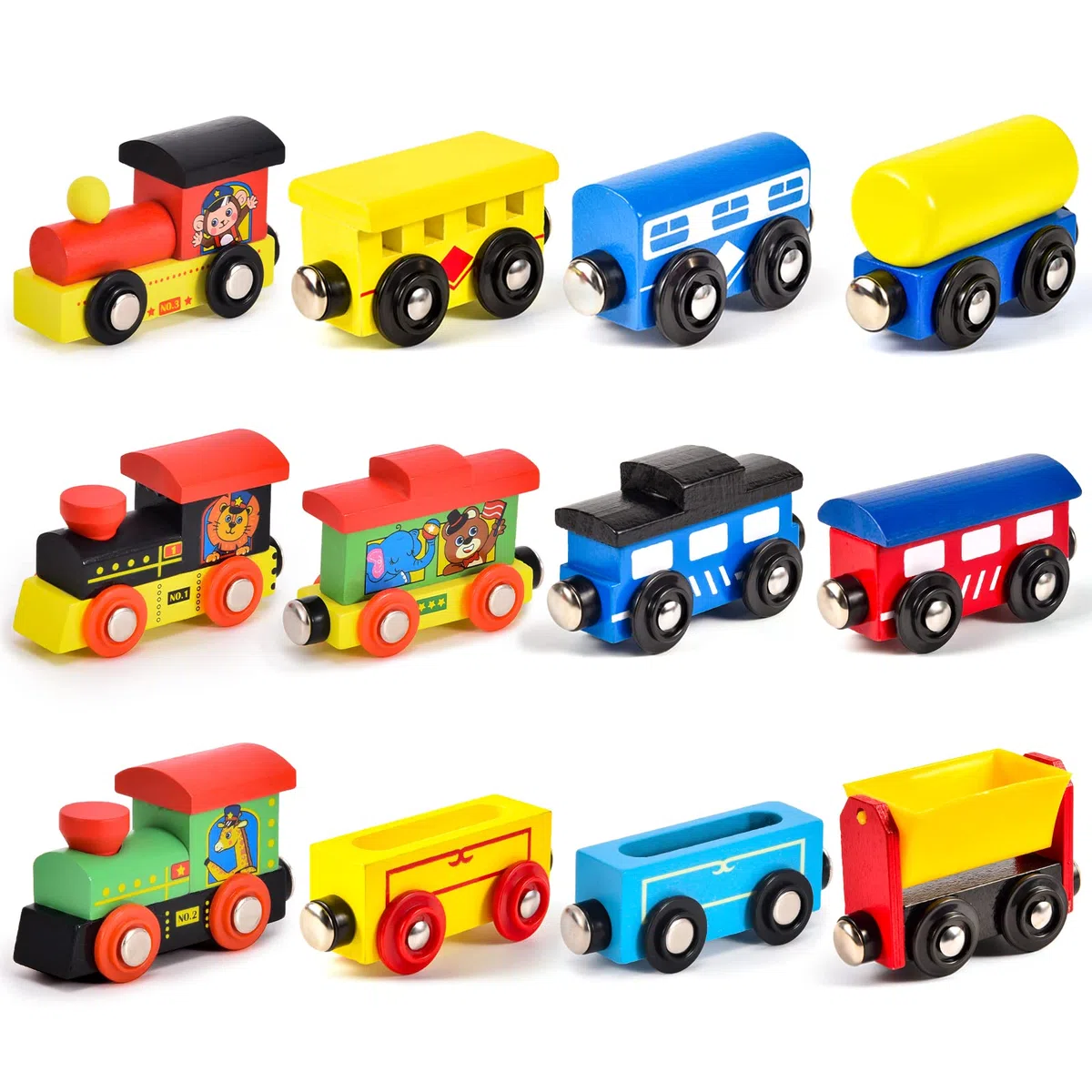 Atoylink Trenino Legno Giochi Legno Macchinine Collezione Magnetica di Veicoli Giocattoli Educativi Montessori Giocattoli Prescolare Regali per Bambini Ragazzi Ragazze 3 4 5 6 7 8 Anni 12Pack