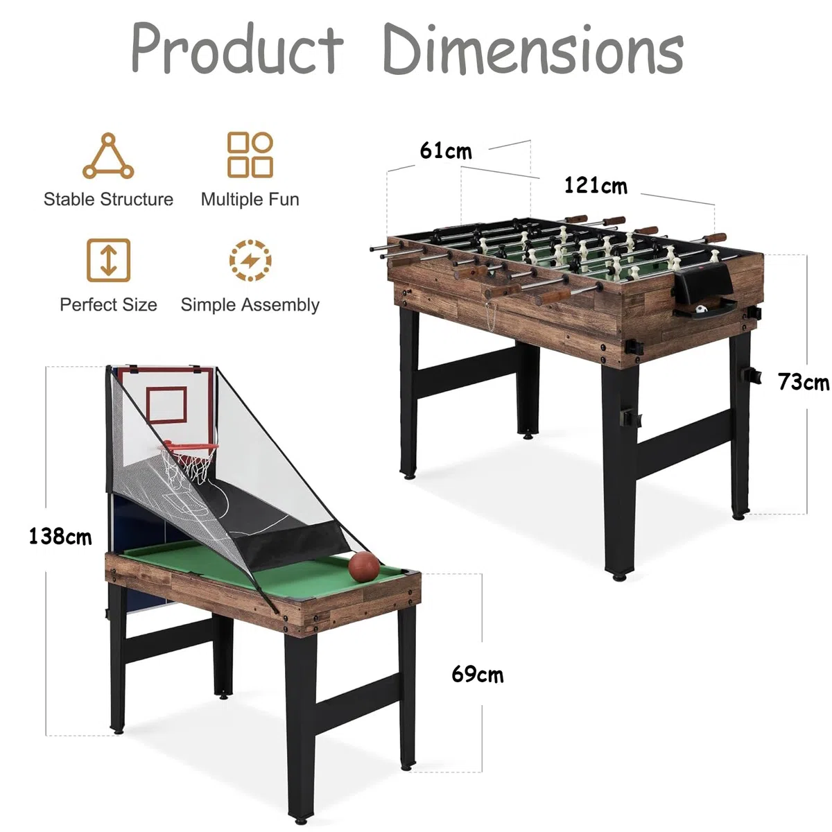 4FT Tavolo da Biliardo Portatile in Legno - Set Fisso Salvaspazio per Bambini - Mini Tavolo da Gioco Con Tutti Gli Accessori