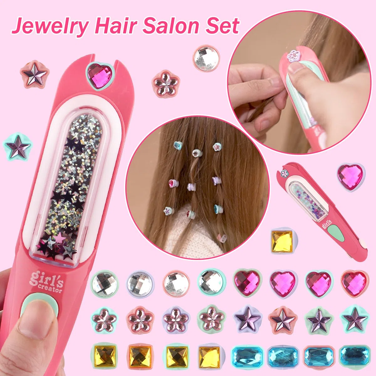 Kit di Bellezza per Capelli, Accessori per Capelli, Kit Gemme Capelli Giochi Bambina, Macchinetta Brillantini per Capelli, Regali Bambine 5 6 7 8 9 10 Anni, Regalo Compleanno Ragazza