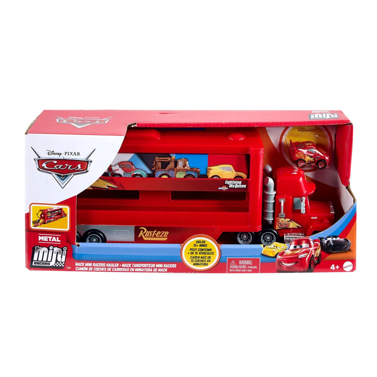 Mattel Disney Pixar CARS - Mack Mini Racers Trasportatore, include mini veicolo die-cast di Saetta McQueen, trasporta fino a 18 mini veicoli da corsa, giocattolo per bambini, 4+ anni, GNW34