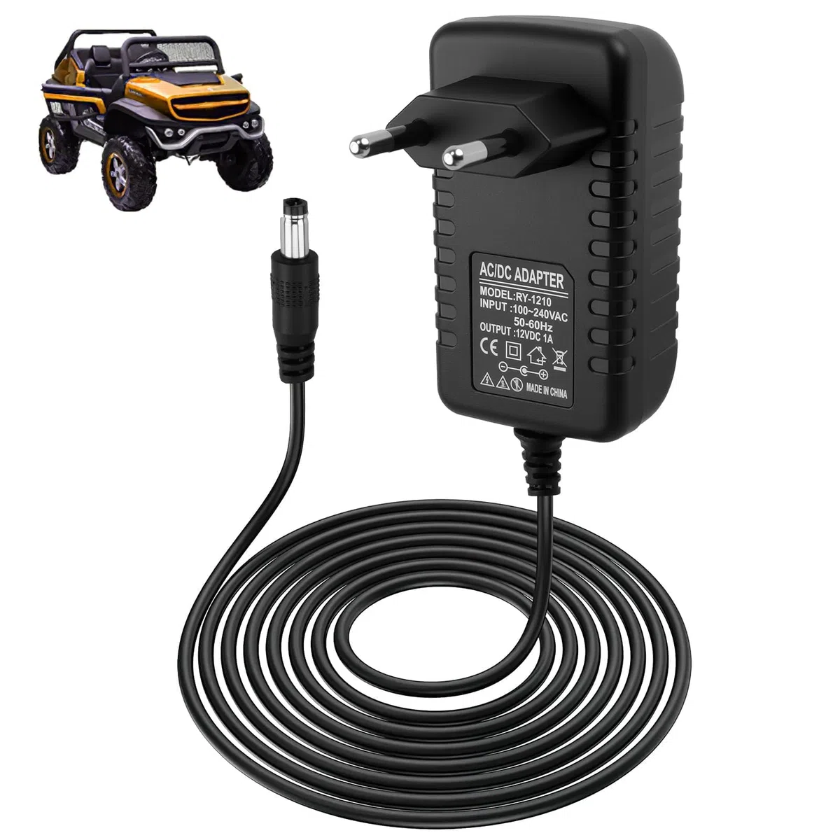 Caricabatterie 12V 1A per Bambini Guida Elettrica con Auto, 12V Caricatore per Guida Elettrica su Giocattoli motociclette elettriche per bambini SUV ATV Quad Moto, Connettore 2,1 mm x 5,5 mm