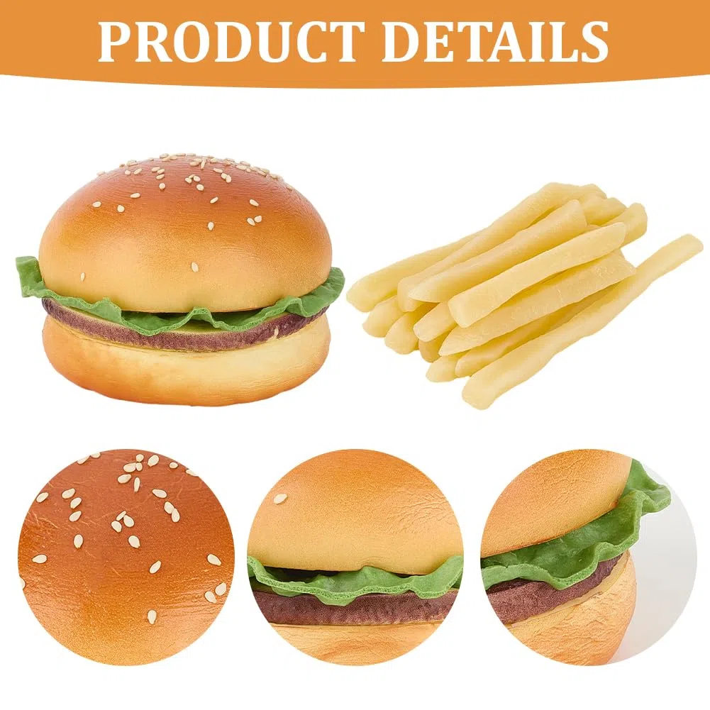 CREATCABIN Hamburger Artificiale 12 Patatine Fritte Artificiali Finto Hamburger Modello Cibo Finto Realistico Set Oggetti Scena Realistici per La Decorazione Feste Casa Cucina Negozio Cibo Finto