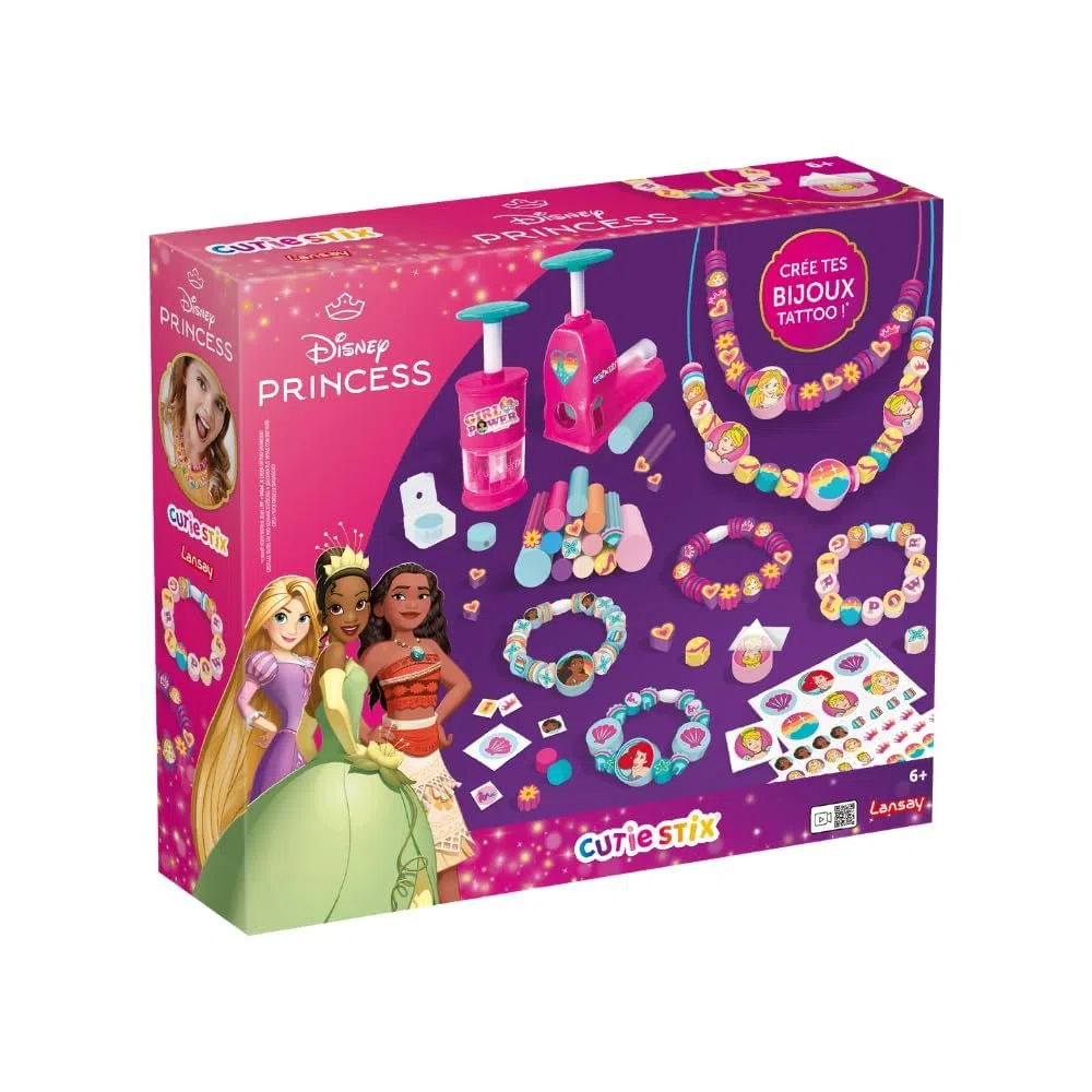Lansay - CUTIE STIX - Set Principesse Disney - Kit Creazione Braccialetti per Bambini dai 6 Anni - Crea Perline con Stix Morfidi e Tatuaggi Disney - Attività Manuale Creativa Idea Regalo DIY