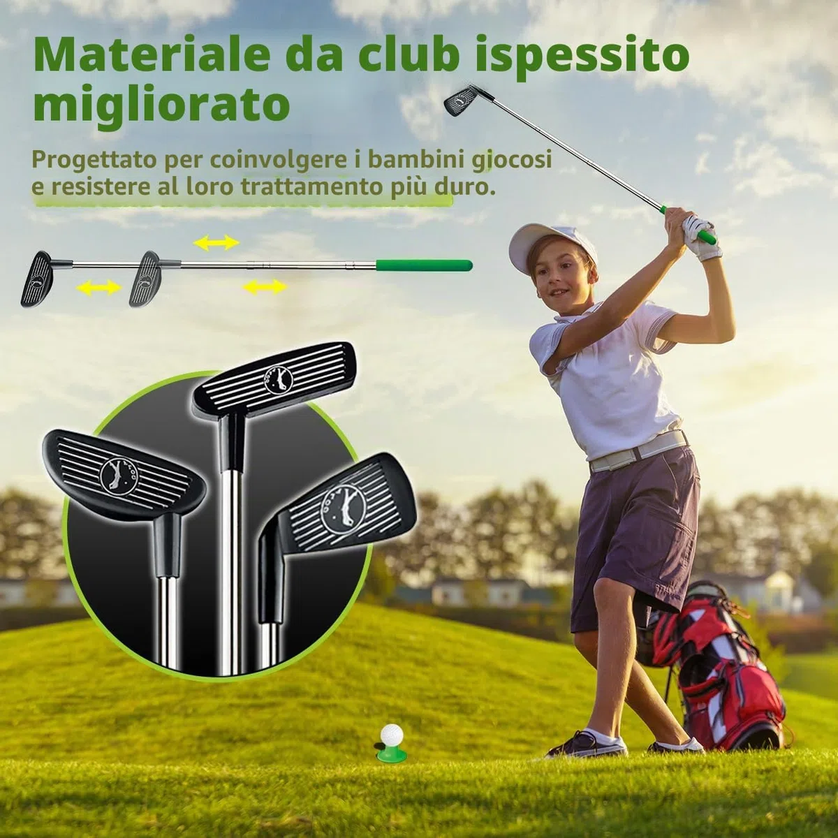 TERRAMUS Set da Golf 3 in 1 per Bambini con Ritorno Automatico Golf Dinosaursco, Tavolo da Golf Cornhole,Palline Luminose al LED,Tappeto per Il Putting,Mini Giochi di Golf,Regalo per Bambini 3-8 Anni