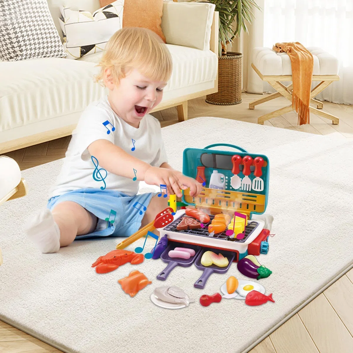 Barbecue Giocattolo Per Bambini Cucina – Set Grill Simulazione con Vapore Suono E Cibo Che Cambia Colore | Piccole Attrezzature Chef Gioco Simbolico