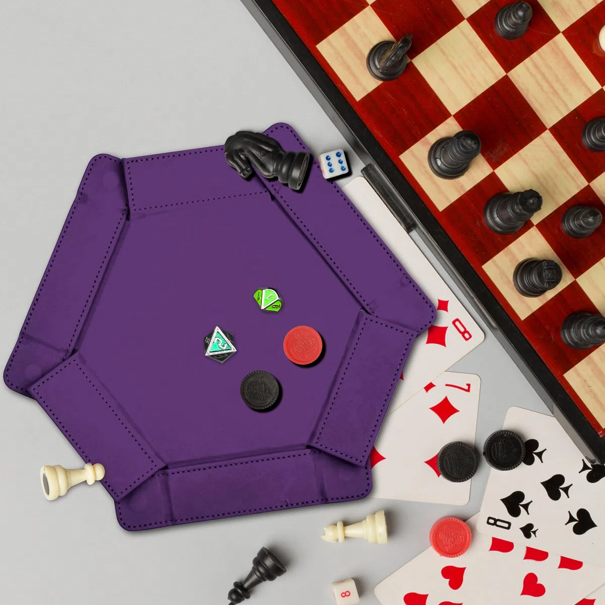 SIQUK Tavola per Dadi Magnetico Vassoio per Dadi Pieghevole Esagono Dice Tray, Viola