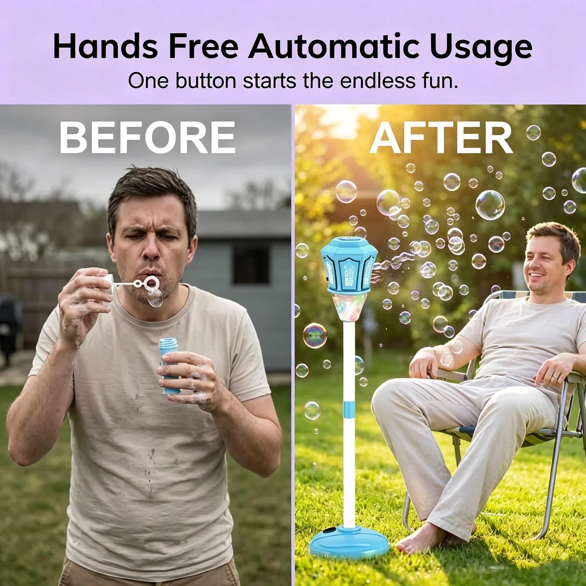2026 Upgrade Macchina automatica per bolle per bambini all'aperto, con supporto ricaricabile per bolle, torcia con luce e musica, torcia per bolle regolabile, lampada da giardino per feste all'aperto