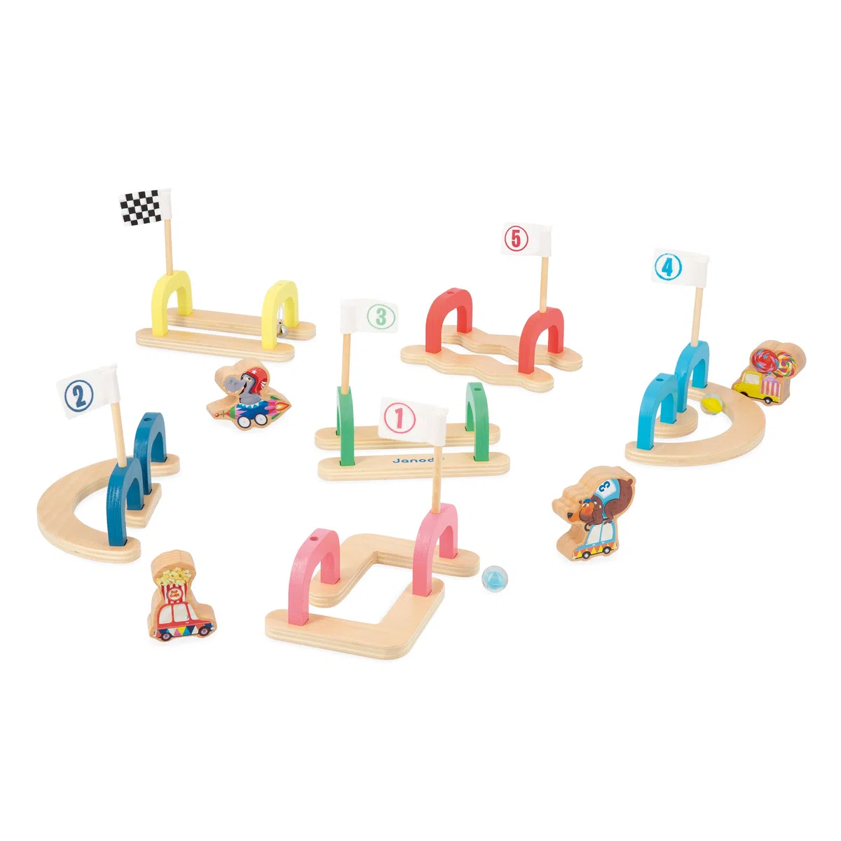 Janod - Gioco Biglie per Bambini Applepop - Gioco di Abilità - 6 Passaggi + 2 Biglie + 4 Pedine - Sviluppa Manualità e Concentrazione - Giocattolo in Legno FSC - Dai 3 Anni, J03357