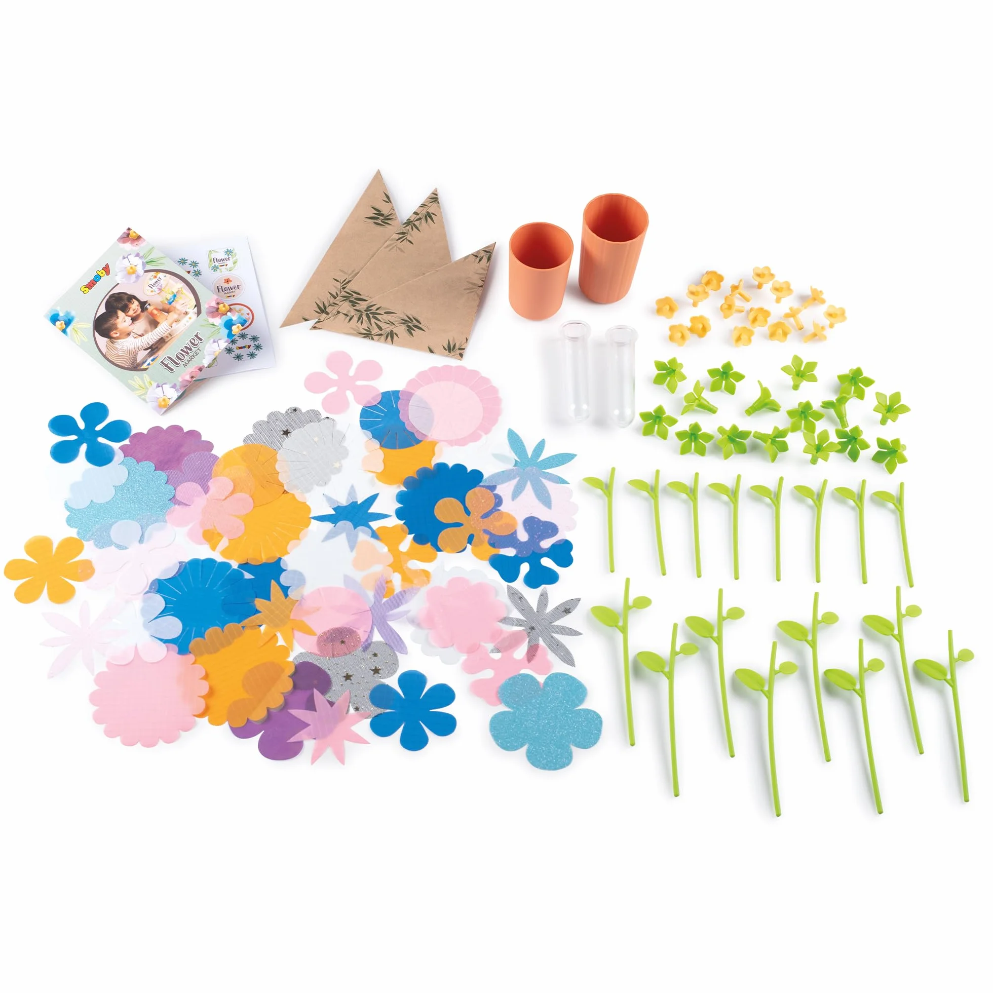 Smoby - Flower Market, Il Laboratorio dei Fiori, 7600350407, +3 Anni, Crea i Tuoi Fiori, 104 Accessori, Made in France