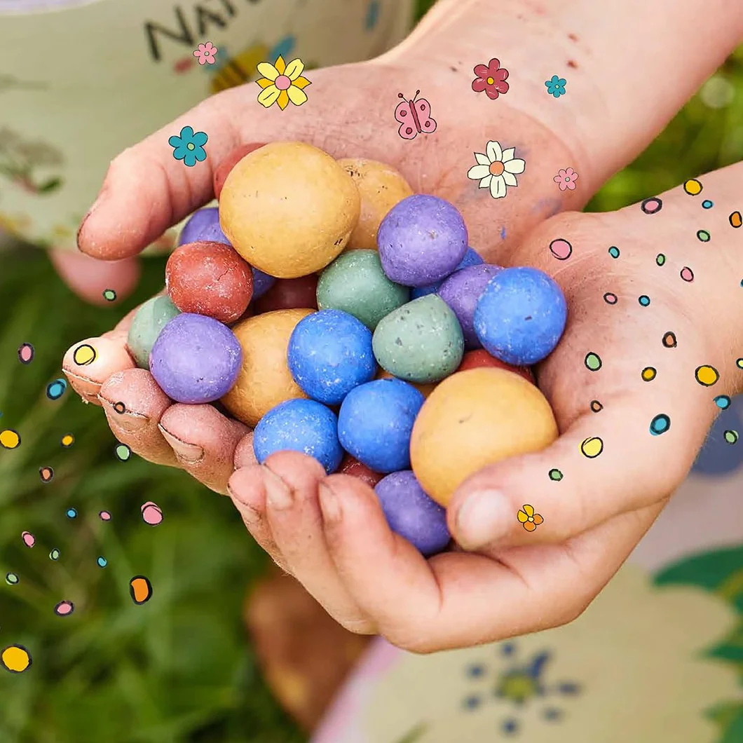 100 biglie di fiori colorate "Mein Naturabenteuer", arrotolate a mano, colorate e vivaci, perfette per il compleanno dei bambini, regalo per bambini, 100% ecologiche e durano almeno 2 anni