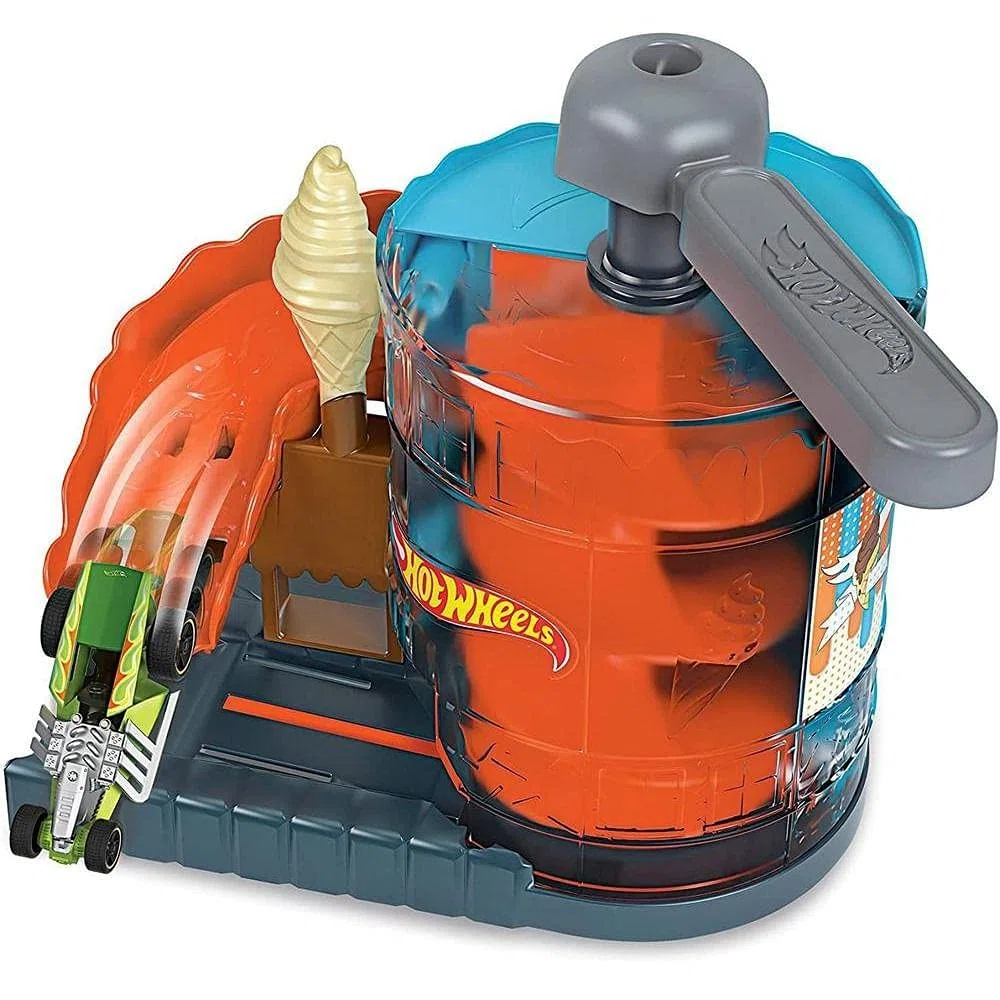 Hot Wheels- Playset Pista Fabbrica dei Gelati con Macchinina Giocattolo per Bambini 3+Anni, GJK74