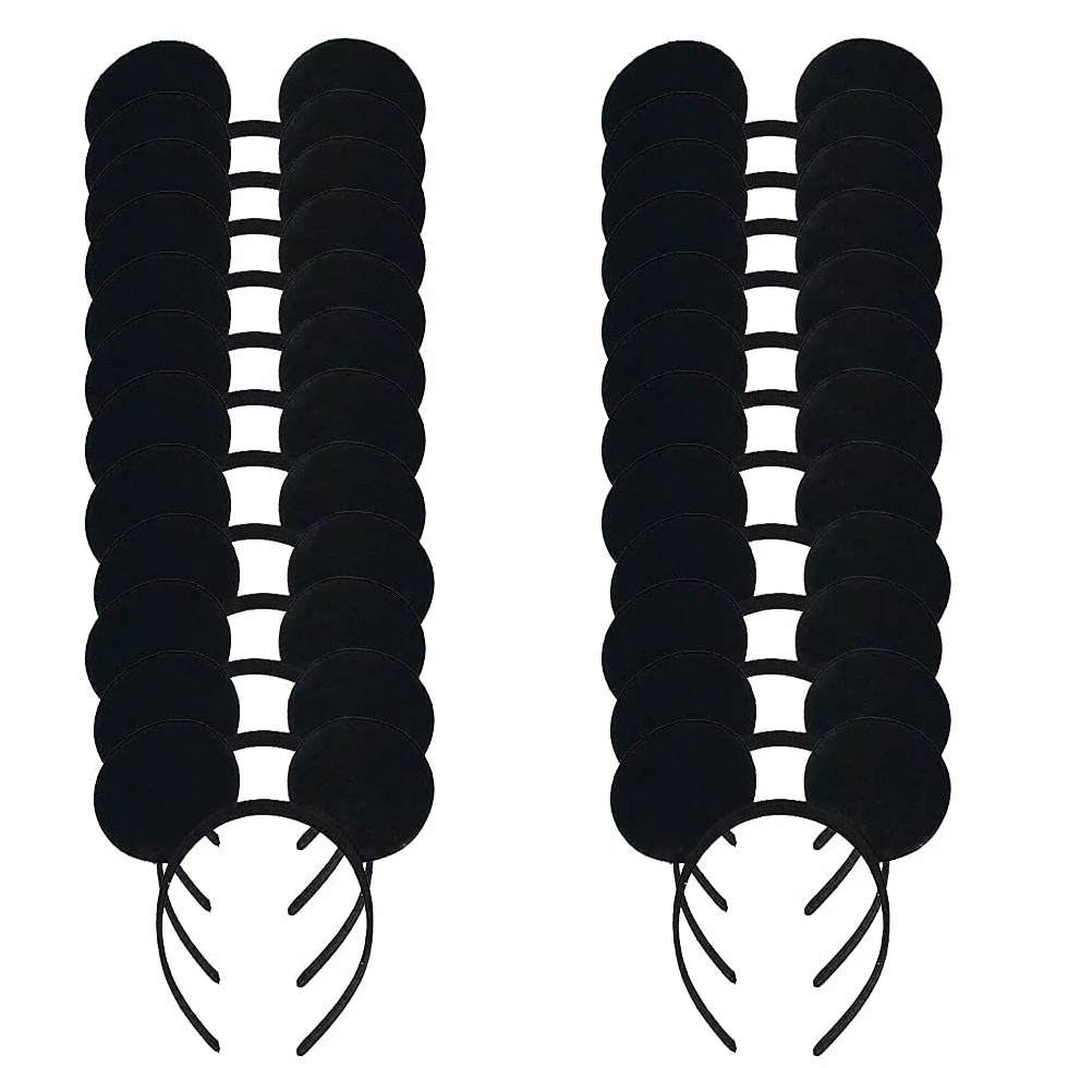 24 Pack Nero Mouse Costume Deluxe Tessuto Orecchie Headband Ragazzi Ragazze Compleanno Capelli Accessori Doccia Del Bambino Cappelli Del Partito Favore Decorazioni