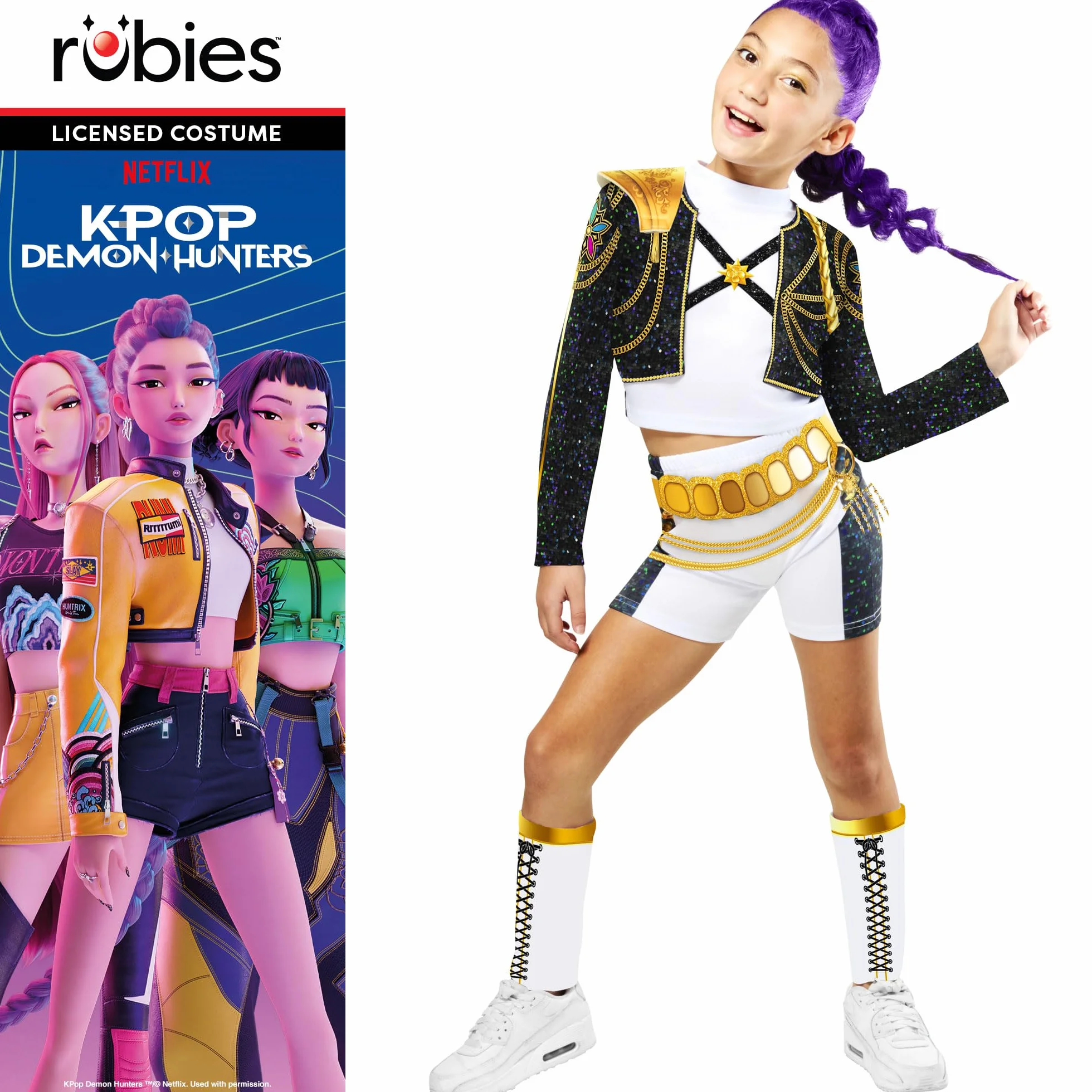 Rubies Official Netflix K-Pop Demon Hunters Rumi Golden Hybrid Child Costume, Kids Fancy Dress