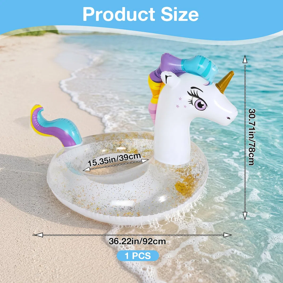 Anello da Nuoto con Unicorno Gonfiabile, Anello da Nuoto Unicorno Galleggiante Piscina per Piscina Spiaggia Festa Estiva