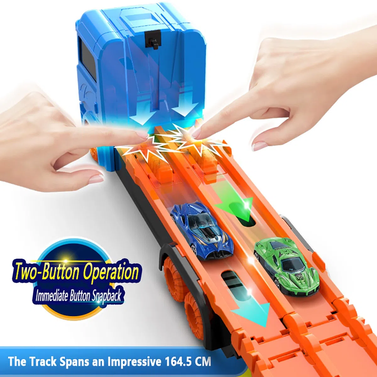Camion Trasporto Giocattolo con 8 Macchinine, Auto per Bambini di 3,4,5,6,7,8+Anni,Garage,Portatile e Pieghevole con Circuito da Corsa da 61 Pollici,Regalo di Compleanno per Bambini