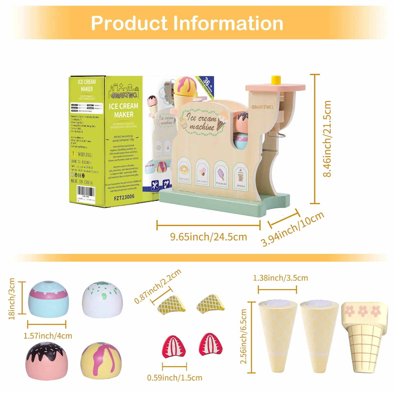 Gelatiera per Bambini in Legno, Giochi Gelato Bambina, Macchina Gelato Bambini, Cucina Giocattolo per Bambini, Accessori Cucina Legno, Regalo per Bambina 3 4 5 6 Anni