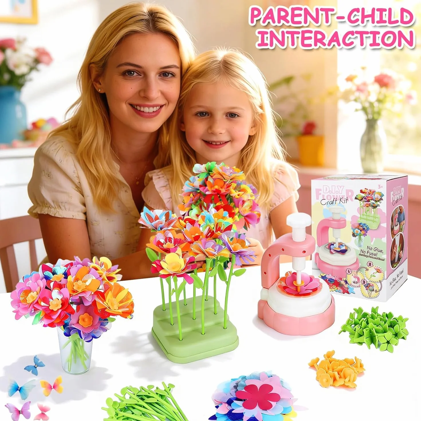 TOSUTO Il Laboratorio dei Fiori,Bouquet Fiori Bambini,Giocattolo Creativo con Macchina per la Produzione di Fiori Bambini,Bouquet Esclusivi per Ragazze dai 3 ai 9 Anni e Regalo di Compleanno - Rosa