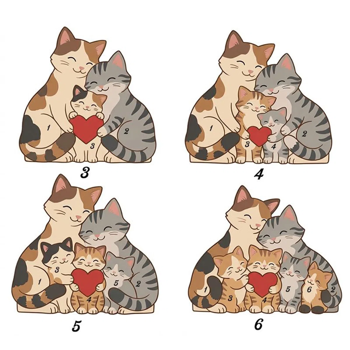 Drawelry Festa della Mamma Puzzle Famiglia Legno Personalizzato, Puzzle Legno Famiglia Personalizzato Animali con 2-10 nomi, Compleanno Natale Anniversario Decorazioni Casa (Gatto colorato)