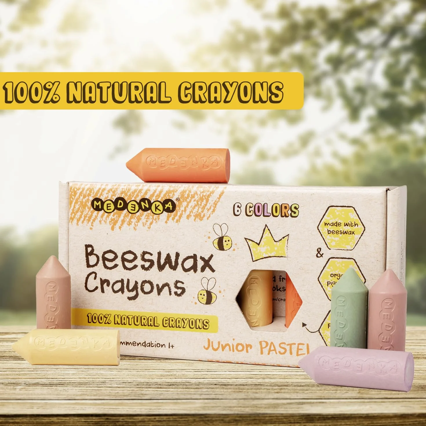 Pastelli a cera d'api pura, certificata e atossica per bambini da 1 anno in su, profumo naturale di miele | Ecologico