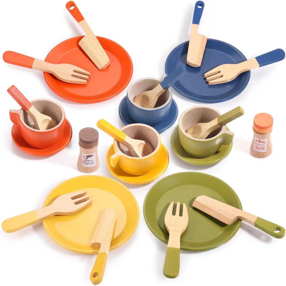GAGAKU Set di cibo da gioco in legno per la cucina dei bambini, giocattoli Montessori in legno con piatti e piatti per bambini ragazzi e ragazze regali