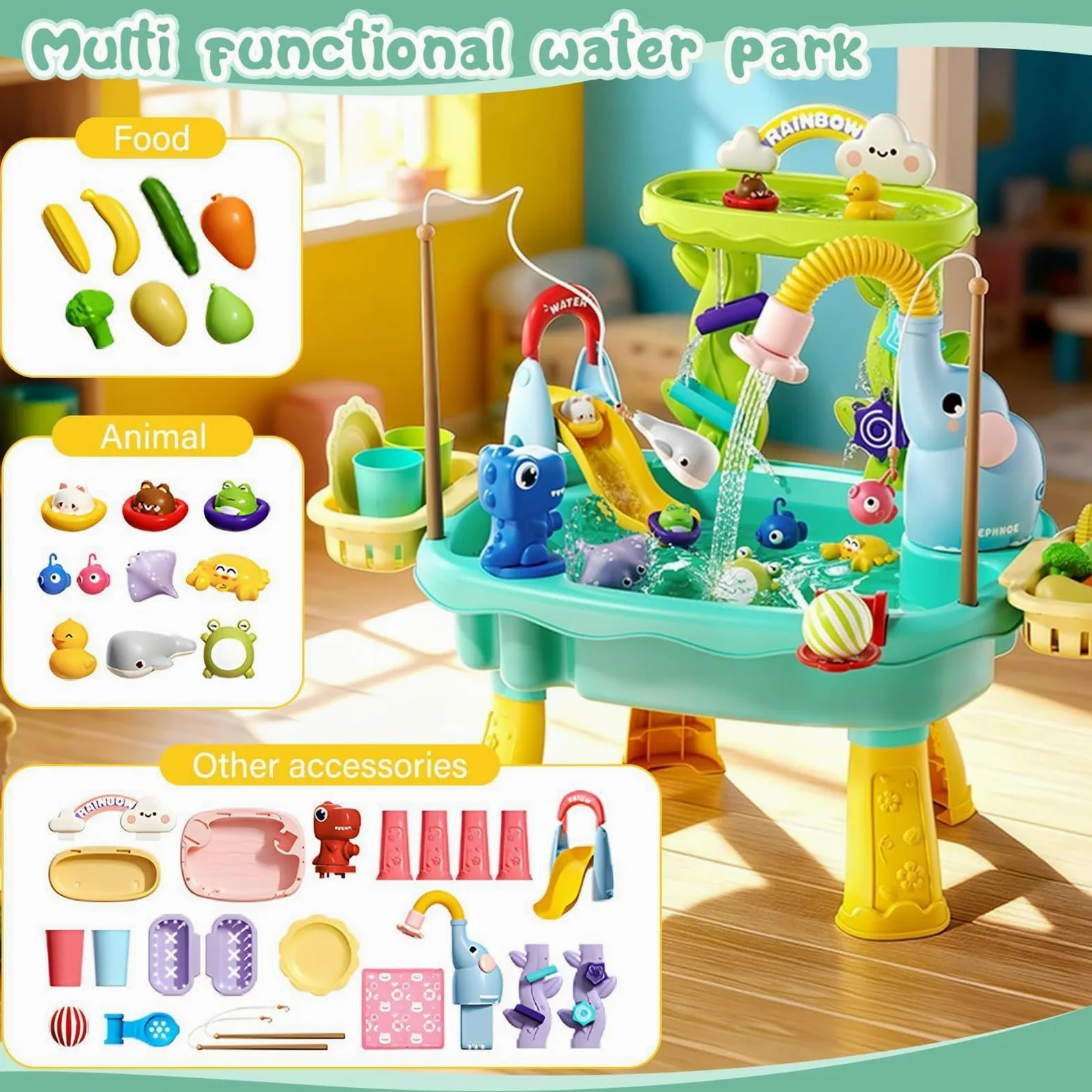 Tavolo d'acqua per bambini, giocattolo con pompa elettrica, giocattolo acquatico estivo, per bambini prescolari, cortile, giardino, spiaggia, campeggio, asilo, bagno, sala giochi, vacanze