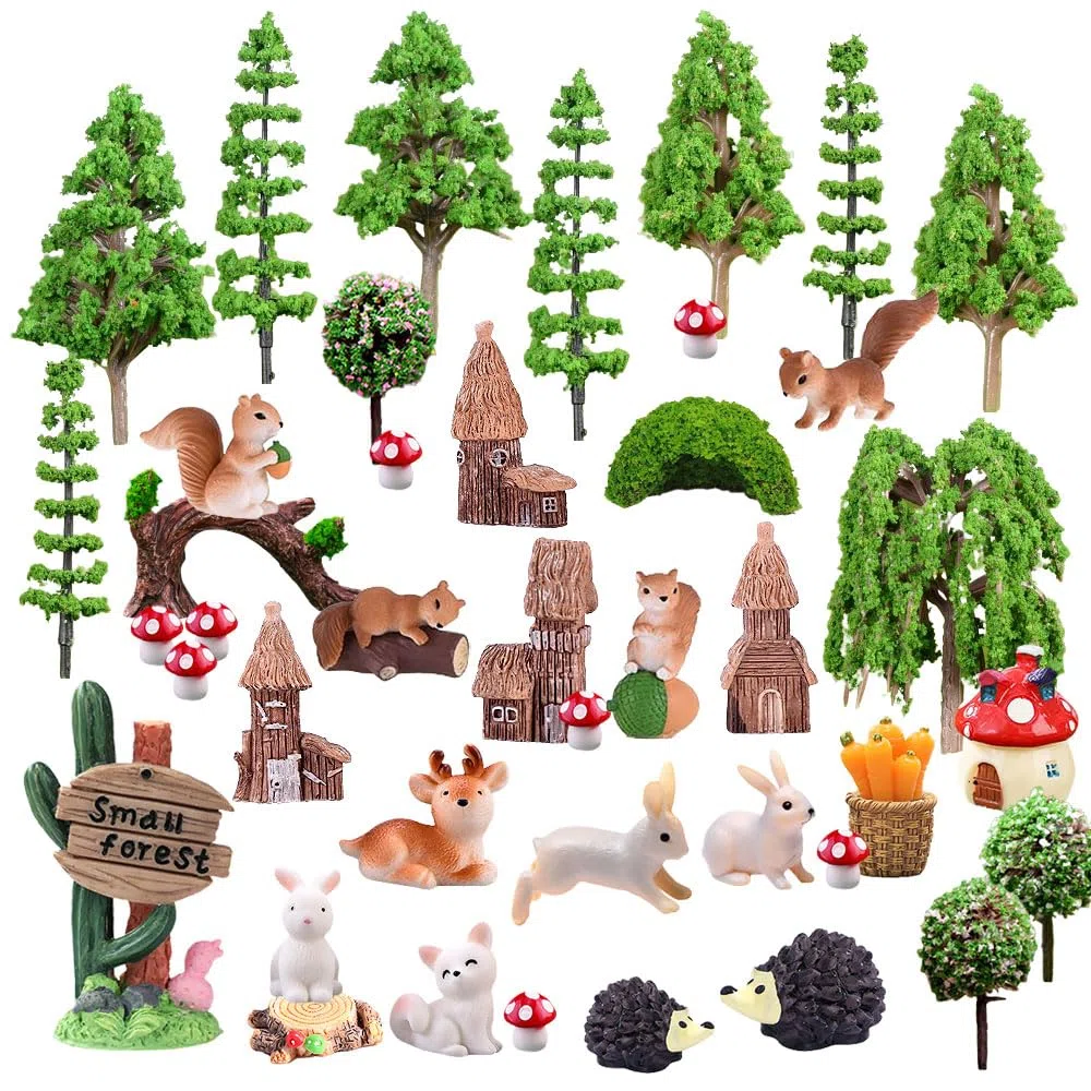42 Pezzi Alberi Modellismo Alberi Modello Misto Albero del Diorama Plastic Animali del Bosco per DIY Paesaggi in Miniatura Decorazione