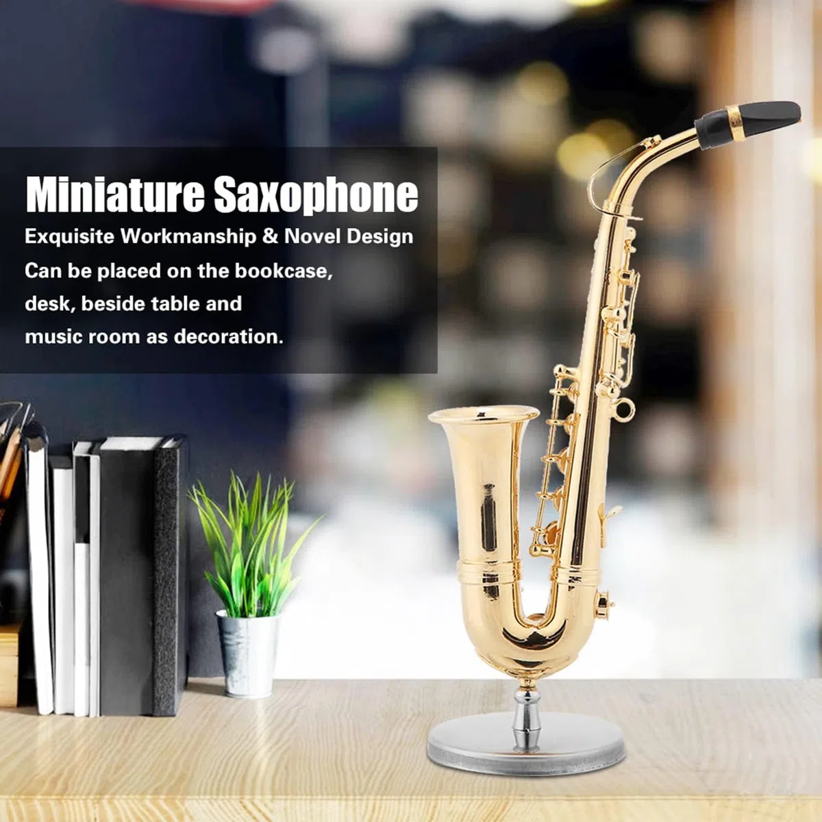 Sassofono Contralto in Miniatura, Modello di Sassofono con Supporto e Mini Strumento Musicale Ornamenti Modello Strumento Sassofono Ornamenti Musicali Placcati Oro