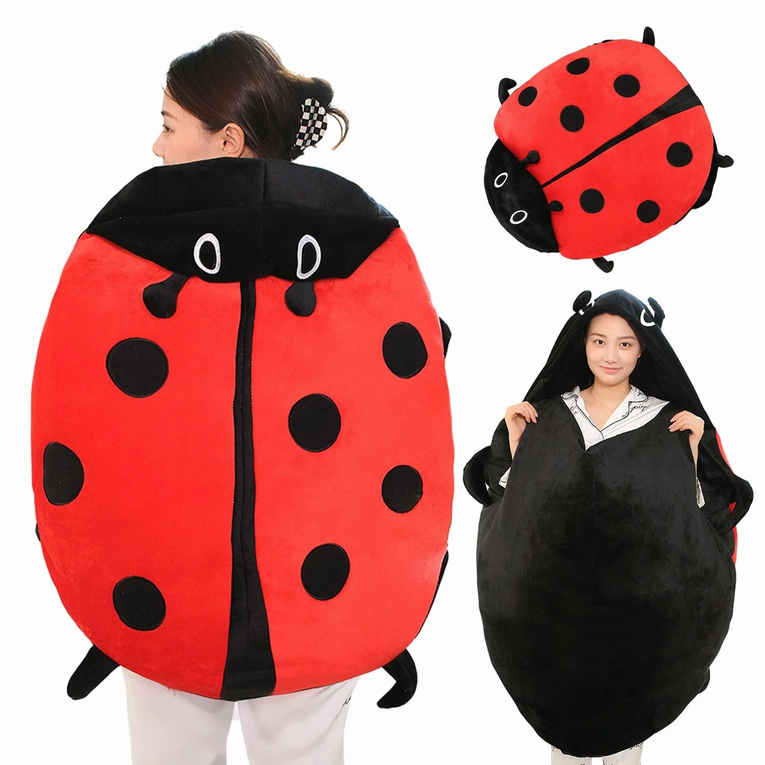 FILFEEL Cuscino Coccinella Indossabile, Peluche Coccinella Gigante per Dormire e Rilassarsi, Vestiti, Morbido e Accogliente, Oggetto Decorativo, Rosso (100cm)