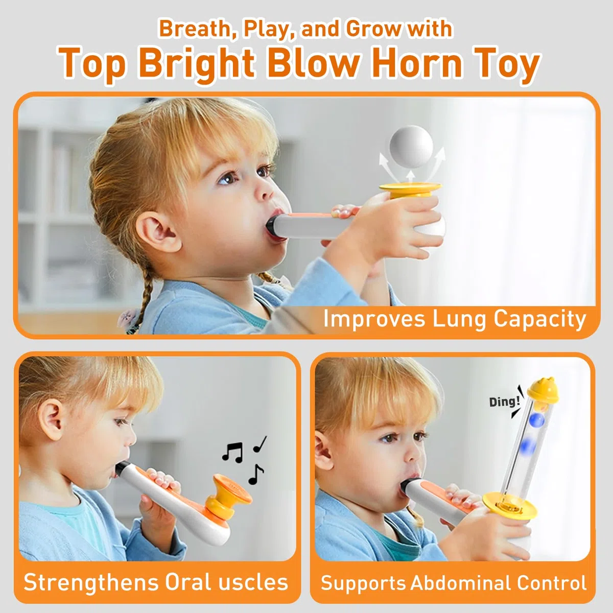 TOP BRIGHT Giocattoli sensoriali 3 in 1 per autismo, giocattoli Montessori per 3-5 anni con fischietto, palla che soffia, palline galleggianti regalo di compleanno