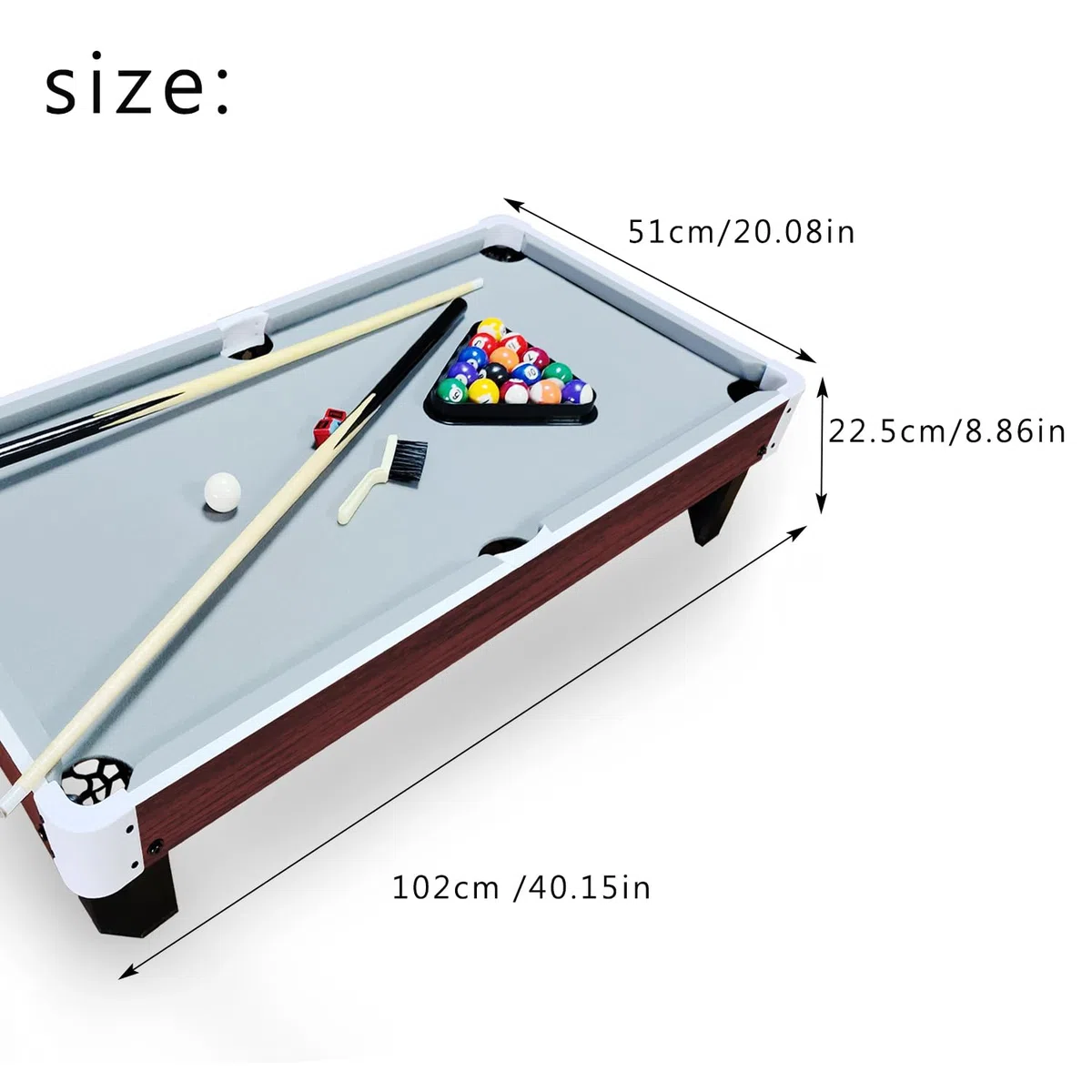 OYE Mini tavolo da biliardo da 40 pollici, mini tavolo da biliardo con accessori completi, dimensioni 102 x 51 x 23 cm, per bambini e adulti