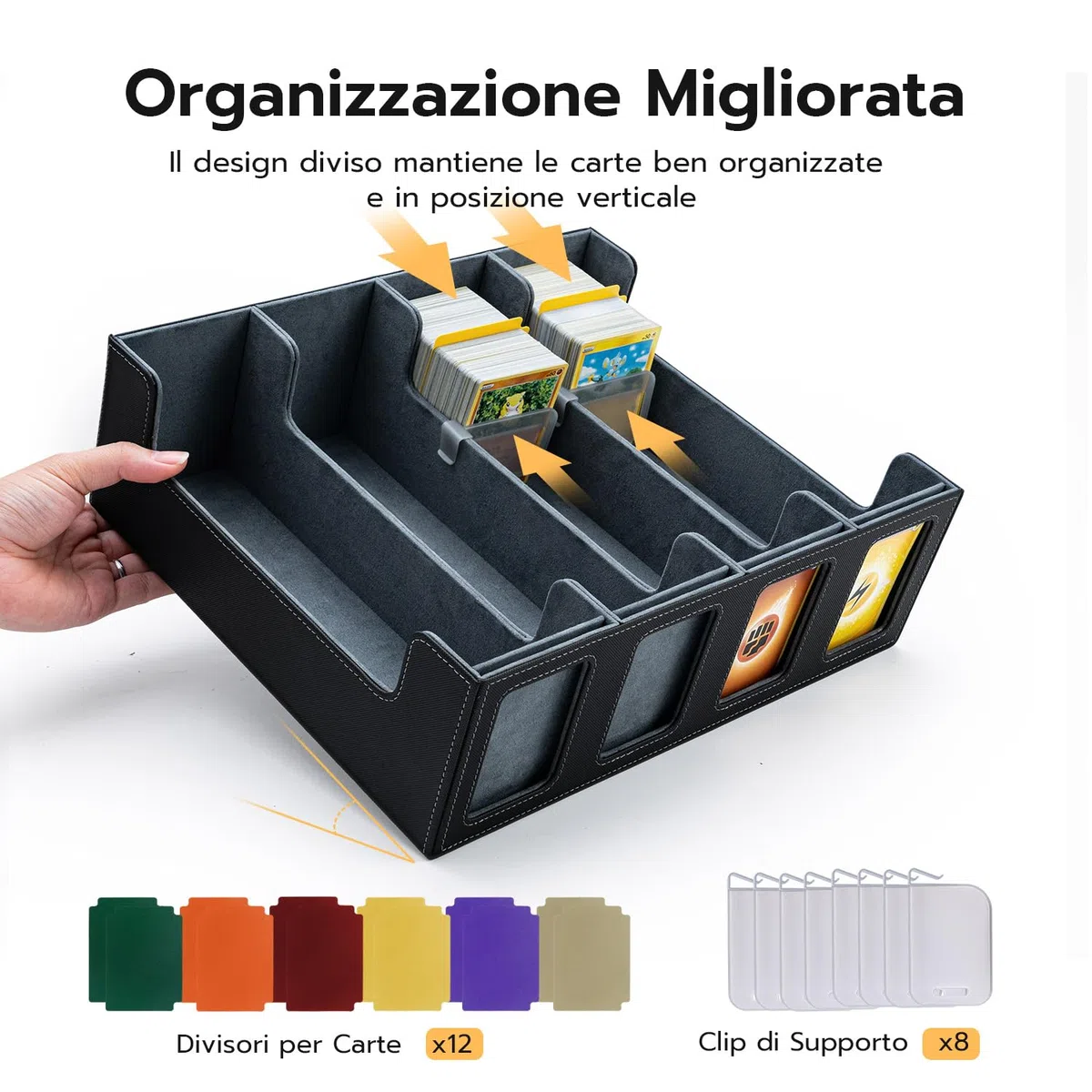 Box Porta Mazzo per Carte MTG Capacità di 2400+ Carte con 12 Divisori & 8 Supporti per Carte, Magnetic Flip Deck Box per le Carte di Magic Commander TCG (Nero)