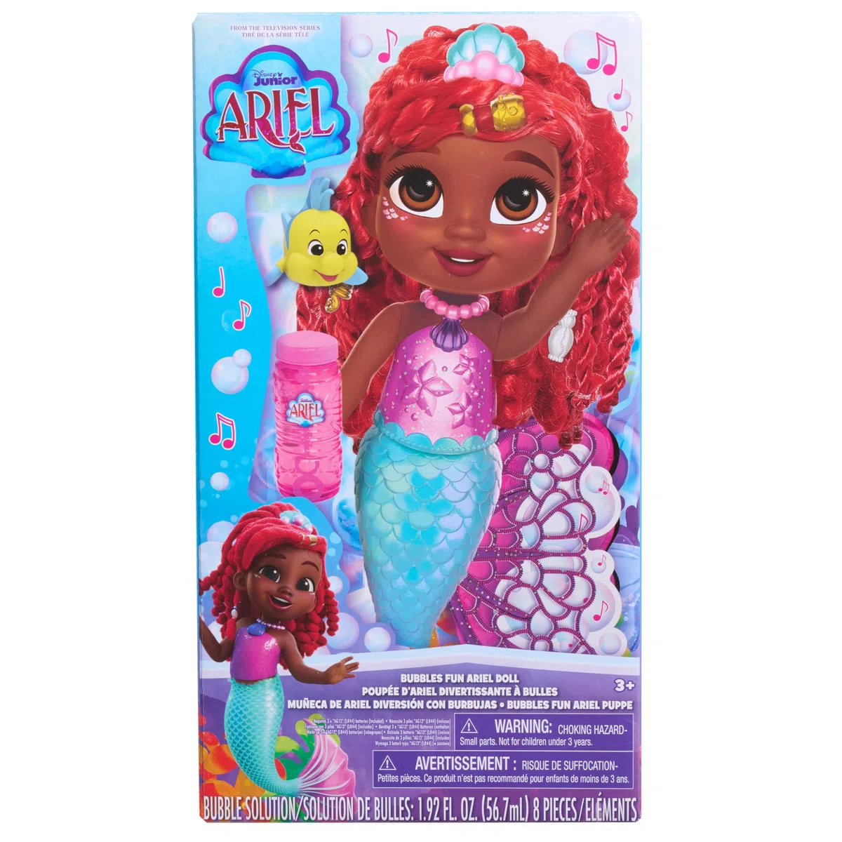 Bambola Ariel Disney Junior Bubbles Fun con accessori, 8 pezzi, bambola alta 29 cm con effetti sonori, giocattoli per bambini dai 3 anni in su di Just Play