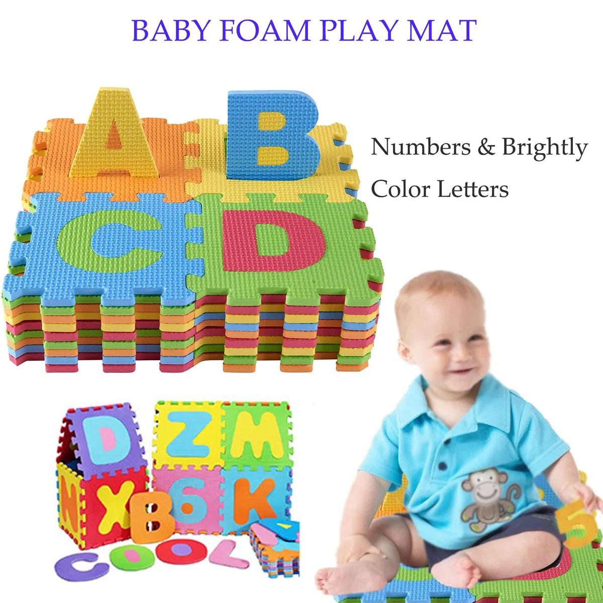 Tappeto Puzzle per Bambini,36 Pezzi Puzzle,Tappeto Gioco per Neonato in EVA Antiscivolo Non Tossico Puzzle con Lettere e Numeri,Certificato CE