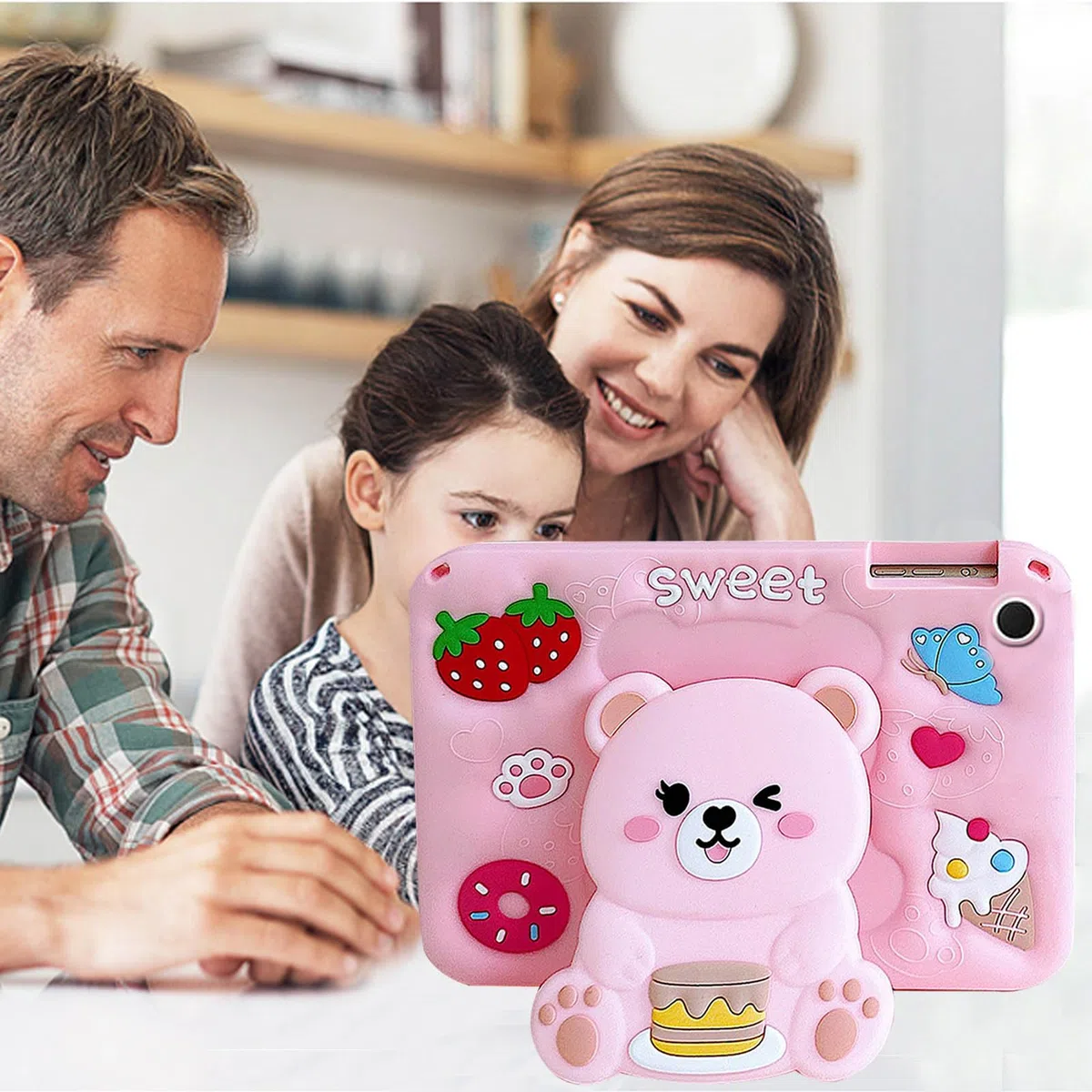 Bambini Cover per Samsung Galaxy Tab A8 10,5 Pollici 2021 (SM-X200/X205/X207) Case, Custodia Morbida in Silicone Antiurto con Portamatite, Carino Supporto Pieghevole, Tracolla