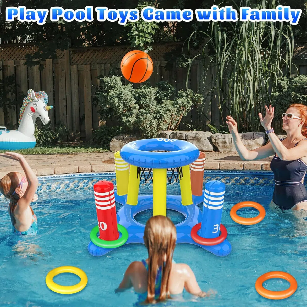 2 in 1 Giochi Piscina Adulti, Giochi Gonfiabili per Piscina, Canestro da Basket Galleggiante e Giocattoli da Lancio, Estate Esterno Piscina Festa Giochi per Adulto