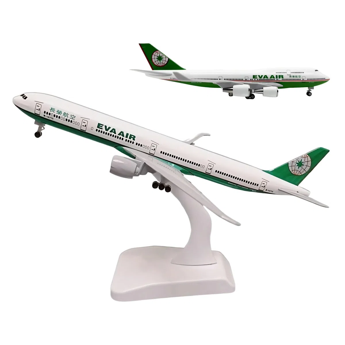 Modello aereo metallo pressofuso EVA Air B747-400 Airlines in scala 1/400, carrello atterraggio con ruote rimovibili, gruppo staccabile for gli appassionati aviazione, decorazioni
