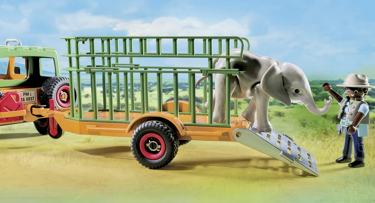 PLAYMOBIL Wild Life 6937 Jeep dei Rangers con Gabbia di Trasporto, dai 4 Anni, Blu
