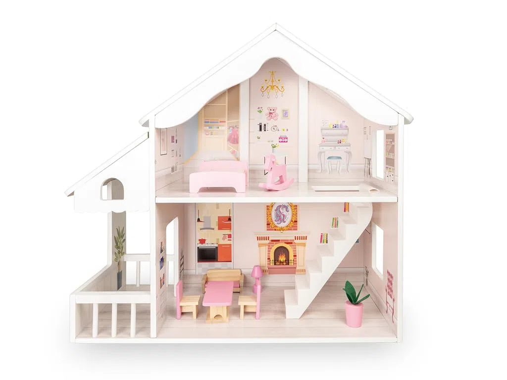 Teorema FATTO DI LEGNO – Casa delle Bambole in Legno con Solario e Accessori, Villetta Grande 58,5x24x56 cm per Bambina 3+ Anni, Dollhouse Completa